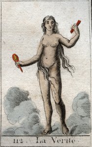 Representación de la Verdad, como una joven desnuda con un rostro sincero, sostiene un espejo. De “Mitología de la juventud” por Pierre Blanchard 1803 de French School
