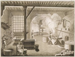 Taller de un tintorero de seda, de la Encyclopedie des Sciences et Metiers de Denis Diderot (1713-84) publicada c.1770 de French School