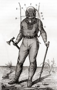 Un traje de buceo estándar patentado por Joseph-Martin Cabirol en 1855, de 