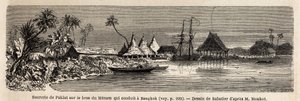 Una fábrica de azúcar de Paklat, en el brazo del Menam, el río principal de Tailandia, dibujo de Sabatier, para ilustrar el viaje de Henri Mouhot a los reinos de Siam, Camboya y Laos de 1858 a 1861. Grabado en “Le tour du monde”, editado por Edouard Charto de French School