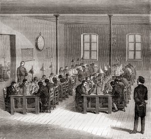 Una estación telegráfica en París, Francia c.1870, de Les Merveilles de la Science, publicado c.1870 (grabado)