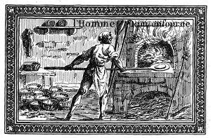 Viñeta que representa la fabricación del pan (grabado) de French School