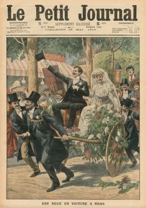 Una boda en un carrito de mano, ilustración de Le Petit Journal, suplemento ilustrado, 15 de mayo de 1910