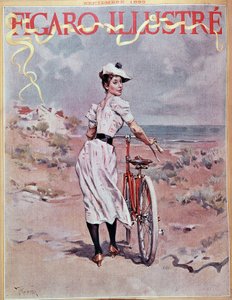 Una mujer montando en bicicleta. Portada de “Figaro ilustrado” de French School