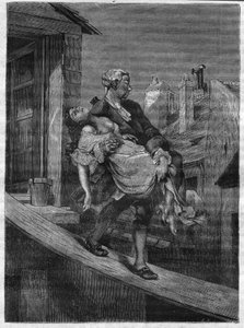 Una joven es llevada para los placeres del Rey Luis XV en el Parque de los Ciervos. Grabado en “La historia de la prostitución y la depravación entre todos los pueblos del mundo desde la antigüedad hasta el presente” por el Dr. Th. -F. Debray. 1879. de French School