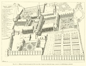 Abadía de Saint-Germain des Pres hacia 1630, según un dibujo de la época, conservado en la Biblioteca Nacional