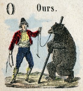 Abecedario. Letra O como un reloj de oso. Pequeño alfabeto enciclopédico, serie popular. Imagen de Epinal, finales del siglo XIX