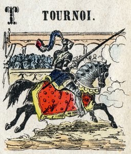 Abecedario. Letra T como Torneo. Pequeño alfabeto enciclopédico, serie popular. Imagen de Epinal, finales del siglo XIX de French School