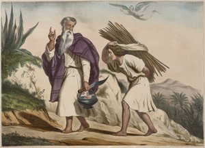 Abraham llevando a Isaac al Monte Moriah, ilustración de un catecismo L