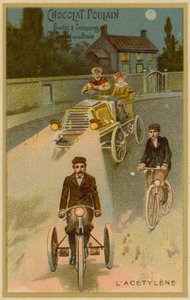 Faros de acetileno en un automóvil y una motocicleta de French School