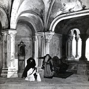 Acto IV, Escena 2 de Pelleas et Melisande de Debussy, ilustración en la revista Theatre, junio de 1902 de French School