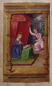 Add 35214 f.29v Anunciación, de un Libro de Horas, París de French School