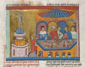 Agregar. MS 15268, fol. 242v Templo de Jano con senadores cenando en primer plano, de 