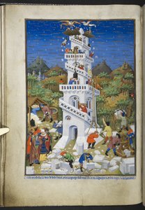 Add Ms 18850 f.17v Building of the Tower of Babel, from Book of Hours (The Bedford Hours) c.1410-30 (tinta, color y oro sobre vitela)