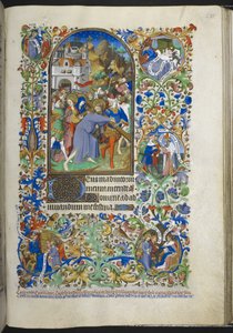 Añadir Ms 18850 f.235r, Horas de la Pasión [Sexto], Cristo cargando la cruz, del Libro de Horas (Las Horas de Bedford) c.1410-30 (tinta, color y oro sobre vitela) de French School