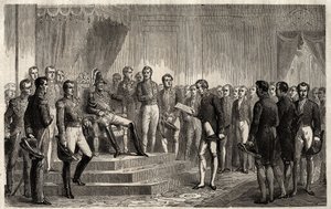 Discurso de los 221 - El estadista liberal Roy-Collard presenta el Discurso de los 221 - Pierre Paul Royer-Collard leyendo al rey francés Carlos X el discurso de los 221 para protestar contra el Gobierno en 1830 de French School