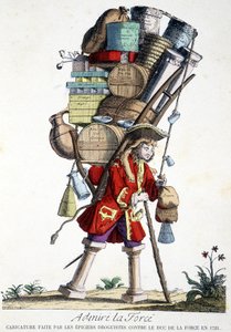 Admirar la fuerza. Caricatura hecha por boticarios contra el Duque de Fuerza en 1721