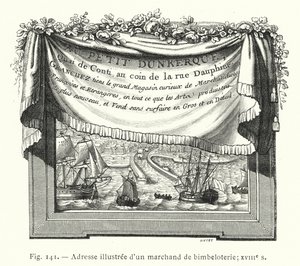 Dirección ilustrada de un comerciante de baratijas; siglo XVIII