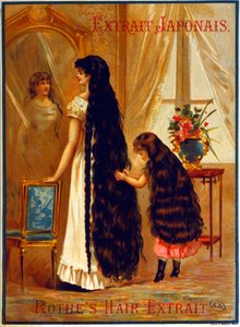 Anuncio de Extrait Japonais, un producto para el cabello que promueve el crecimiento del cabello, 1895 de French School