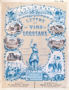 Anuncio promoviendo la publicación de Lettre sur les Vins de Bordeaux por Théophile Malvezin, 1889 de French School