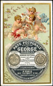 Tarjeta publicitaria para la Pasta Pectoral con Regaliz por Georgé Farmacéutico. s.d. siglo XIX de French School