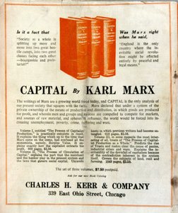 Publicidad para la venta del libro "El Capital" de Karl Marx en una revista americana