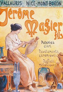 Tarjeta postal publicitaria para la apertura de la tienda Jmf Jerome Massier Fils en Mont-Baron, Francia, siglo XX de French School