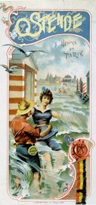 Publicidad para llegar a Ostende (Bélgica) desde París: Ostende: 5 horas desde París, c.1900 (cromolitografía) de French School
