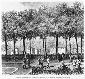 Anuncio que muestra una colonia de trabajadores, ilustración de Le Monde Illustré, 1876