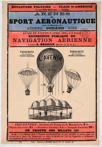 Exposición de Aeronáutica a celebrarse en París en 1885 bajo la dirección de Eugene Godard, pub. 1885 de French School