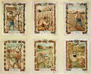Calendario agrícola que representa las diversas estaciones de la agricultura, finales del siglo XIX