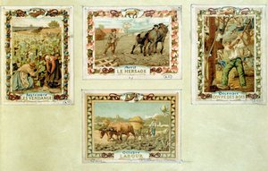 Calendario agrícola que representa las diversas estaciones de la agricultura, finales del siglo XIX de French School