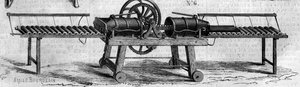 Máquina agrícola: una máquina para hacer tubos de drenaje presentada en la Exposición Agrícola de 1860 en París. Grabado en “Le Monde Illustré” n°168 del 30 de junio de French School