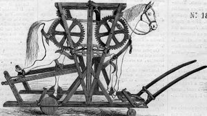 Máquina agrícola: un dispositivo de suspensión (o trabajo portátil) utilizado para inmovilizar caballos o ganado antes de tratarlos. Máquina presentada en el concurso agrícola de París en 1860. Grabado en 
