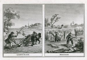 Escenas agrícolas de arado y cosecha de French School