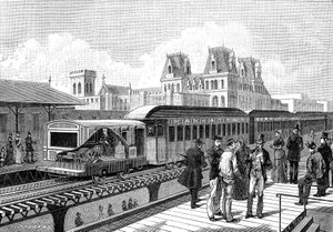 Metro aéreo (eléctrico) a Nueva York en 1885 de French School