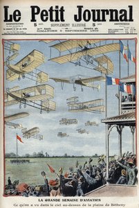 Exhibición aérea en Betheny, Francia, ilustración del periódico francés 