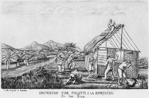 Álbum de la Isla de los Pinos, construcción de una choza de paja por los deportados, 1878-79 de French School