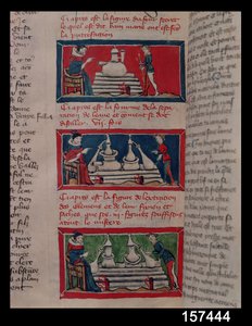 Alquimistas trabajando, de un manuscrito de Alquimia de French School