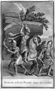 Alcibíades (450-404 a.C.), estadista y estratega ateniense defiende a Sócrates en una pelea. En 