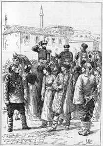 Alejandro de Battenberg - Alejandro I de Bulgaria o Alejandro de Battenberg (1857-1893) llega a Philippopoli para proclamar la unión de Rumania y Bulgaria, En "El Mundo Ilustre" de French School