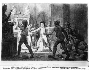 Alexandre Lenoir (1761-1839) oponiéndose a la destrucción de las tumbas reales de la monarquía francesa en la Iglesia de Saint-Denis, 1793 de French School