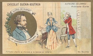 Alfred de Musset (1810-1857), escritor francés del período romántico, autor de “Chanson de Fortunio”, poesía (1852) de French School