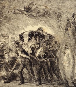 Alegoría de la devolución de las cenizas del emperador francés Napoleón Bonaparte en 1840. Siglo XIX (grabado de "Clours, mores, usages, costumes, inventions