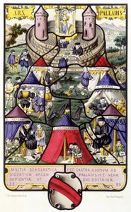 Alegoría de la universidad. Facsímil de un vitral de la Edad Media en Histoire de la peinture sur verre por Ferdinand de Lasteyrie de French School