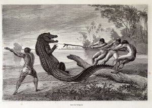 Caza de caimanes, Brasil, “Round the World” 2da semana 1874 de French School