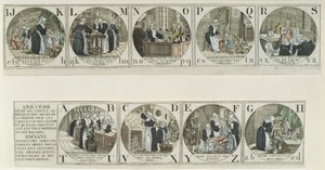 Abecedario ilustrado representando el trabajo de las Hermanas de la Caridad, principios del siglo XIX de French School