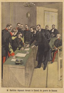 Alphonse Bertillon testificando ante el segundo consejo de guerra de Alfred Dreyfus en Rennes de French School