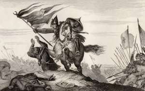 Un caballero francés del siglo VIII en combate, de la "Histoire de France" de Colart, publicada hacia 1840 (grabado). de French School