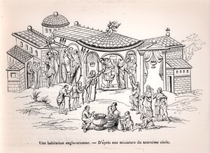 Un hogar anglosajón en Inglaterra antes de la llegada de los normandos, según una miniatura del siglo IX